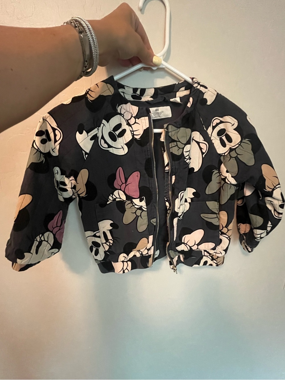 H&M Minnie Mouse Black Zip Bomber Jacket - Girls
